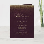 Burgundy Gold Glitter Calligraphy Folded Wedding Programma (Voorkant)
