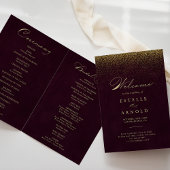 Burgundy Gold Glitter Calligraphy Folded Wedding Programma