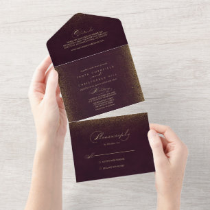 Burgundy Gold Glitter Calligraphy Weddenschap All  In One Uitnodiging