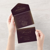Burgundy Gold Glitter Calligraphy Wedding All In One Uitnodiging (Afscheurbaar)