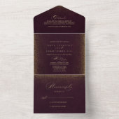 Burgundy Gold Glitter Calligraphy Wedding All In One Uitnodiging (Binnen)