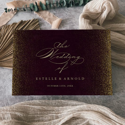 Burgundy Gold Glitter Calligraphy Wedding Gastenboek