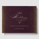 Burgundy Gold Glitter Calligraphy Wedding Gastenboek (Voorkant)