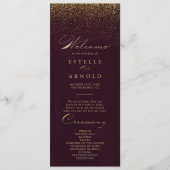 Burgundy Gold Glitter Calligraphy Wedding Programm Programmakaart (Voorkant)