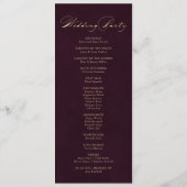 Burgundy Gold Glitter Calligraphy Wedding Programm Programmakaart (Achterkant)
