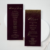 Burgundy Gold Glitter Calligraphy Wedding Programm Programmakaart