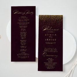 Burgundy Gold Glitter Calligraphy Wedding Programm Programmakaart