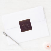 Burgundy Gold Glitter Calligraphy Weduwschap Welco Vierkante Sticker (Envelop)