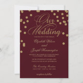 Burgundy Gold Glitter Confetti Elegant Wedding Kaart (Voorkant)