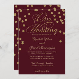 Burgundy Gold Glitter Confetti Elegant Wedding Kaart