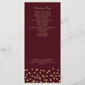 Burgundy Gold Glitter Confetti Elegant Wedding Programmakaart (Achterkant)