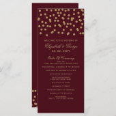 Burgundy Gold Glitter Confetti Elegant Wedding Programmakaart (Voorkant / Achterkant)