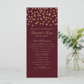 Burgundy Gold Glitter Confetti Elegant Wedding Programmakaart (Staand voorkant)