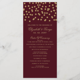 Burgundy Gold Glitter Confetti Elegant Wedding Programmakaart