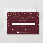 Burgundy Gold Glitter Confetti Elegant Wedding RSVP Kaartje (Voorkant)