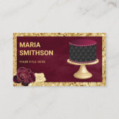 Burgundy Gold Glitter Custom Tufted Cake Bakery Visitekaartje (Voorkant)