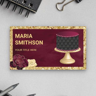Burgundy Gold Glitter Custom Tufted Cake Bakery Visitekaartje