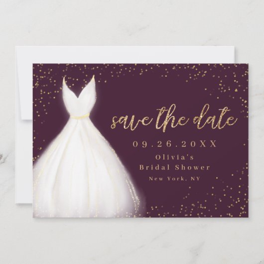 Burgundy Gold Glitter Elegant Dress Save Date Save The Date (Voorkant)