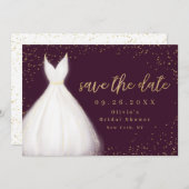 Burgundy Gold Glitter Elegant Dress Save Date Save The Date (Voorkant / Achterkant)