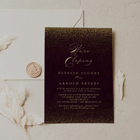 Burgundy Gold Glitter Elopement Receptie Kaart
