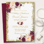 Burgundy Gold Glitter Floral Wedding Invitation B Kaart<br><div class="desc">Elegant Burgundy Waterverf Floral and Gold Glitter Wedding Invitation - Gold Script - Burgundy Back</div>