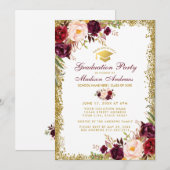Burgundy Gold Glitter Graduation Party Invite WB Kaart (Voorkant / Achterkant)