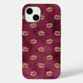Burgundy Gold Glitter Kisses Lips Case-Mate iPhone Case (Achterkant)