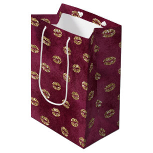 Burgundy Gold Glitter Kisses Lips Medium Cadeauzakje