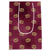 Burgundy Gold Glitter Kisses Lips Medium Cadeauzakje (Achterkant)