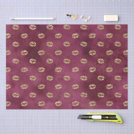 Burgundy Gold Glitter Kisses Lips Tissuepapier (Craft)