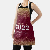 Burgundy gold glitter-klasse afstuderen modern schort (Insitu)