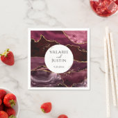 Burgundy Gold Glitter Marble Wedding Napkins Servet (Insitu)