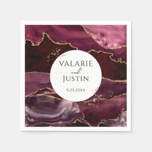 Burgundy Gold Glitter Marble Wedding Napkins Servet