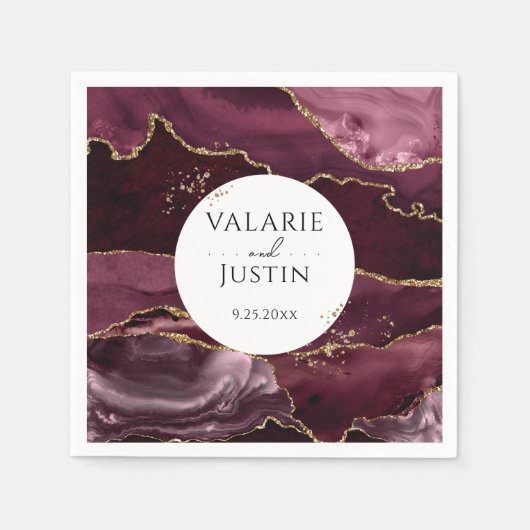 Burgundy Gold Glitter Marble Wedding Napkins Servet (Voorkant)