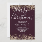 Burgundy & Gold Glitter Merry Kerstparty Kaart (Voorkant)