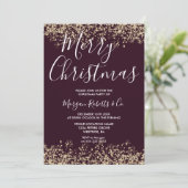 Burgundy & Gold Glitter Merry Kerstparty Kaart (Staand voorkant)