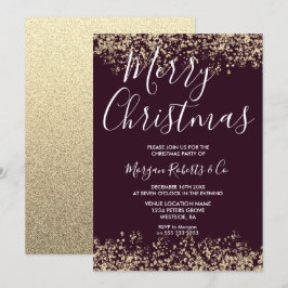 Burgundy & Gold Glitter Merry Kerstparty Kaart