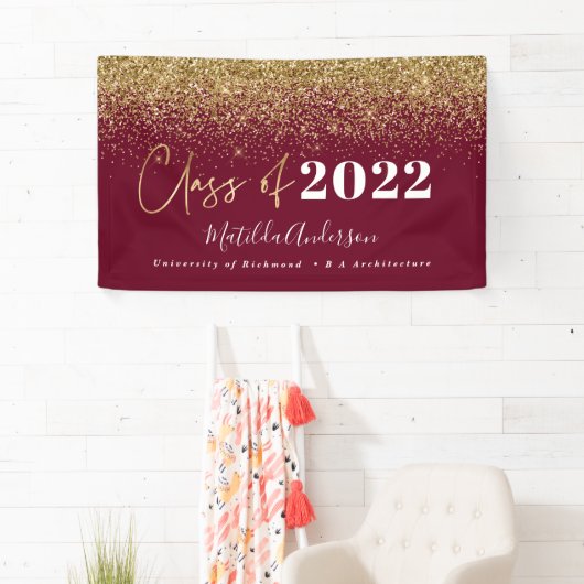 Burgundy gold glitter script class van afstuderen spandoek (Insitu)
