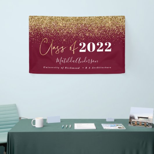 Burgundy gold glitter script class van afstuderen spandoek (Beurs)