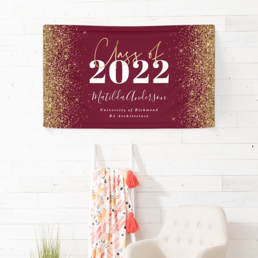 Burgundy gold glitter script class van afstuderen spandoek (Insitu)