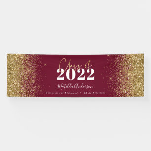 Burgundy gold glitter script class van afstuderen spandoek