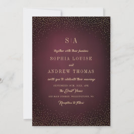 Burgundy Gold Glitter Simple Monogram bruiloft Kaart