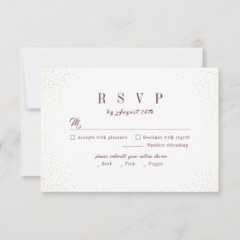 Burgundy Gold Glitter Simple Monogram bruiloft RSVP Kaartje