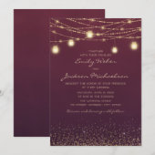 Burgundy Gold Glitter String Light Lantern Wedding Kaart (Voorkant / Achterkant)