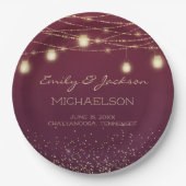 Burgundy Gold Glitter String Light Lantern Wedding Papieren Bordje (Voorkant)