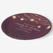 Burgundy Gold Glitter String Light Wedding Papieren Bordje (Gekanteld)