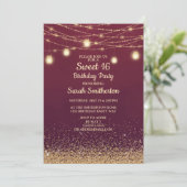 Burgundy Gold Glitter String Lights 16 Kaart (Staand voorkant)