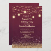 Burgundy Gold Glitter String Lights 16 Kaart (Voorkant / Achterkant)