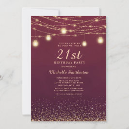 Burgundy Gold Glitter String Lights 21st Kaart