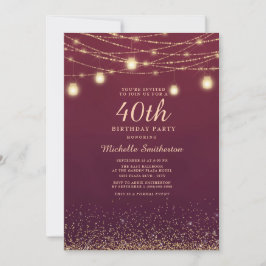 Burgundy Gold Glitter String Lights Formal 40th Kaart